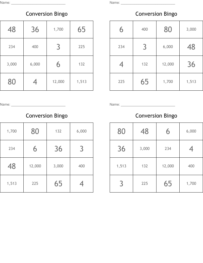 Conversion Bingo