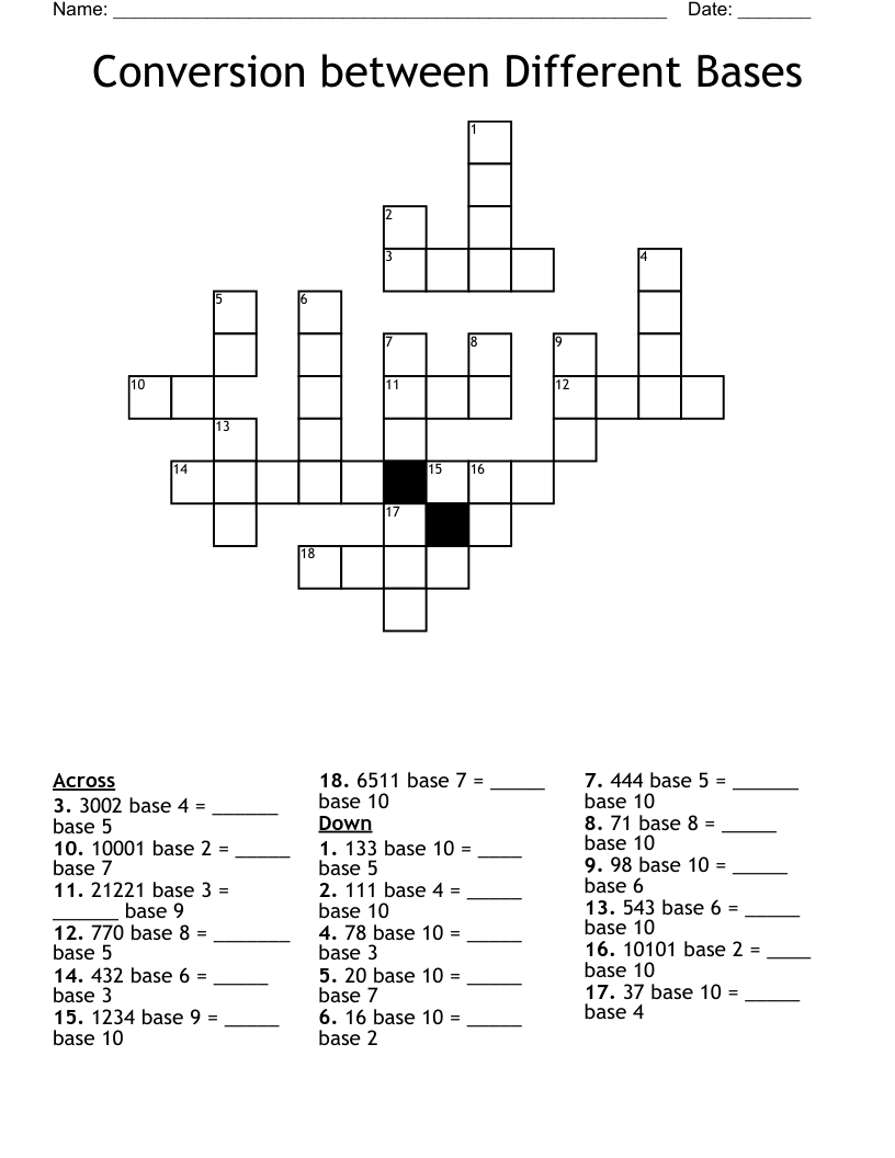 Conversion between Different Bases Crossword