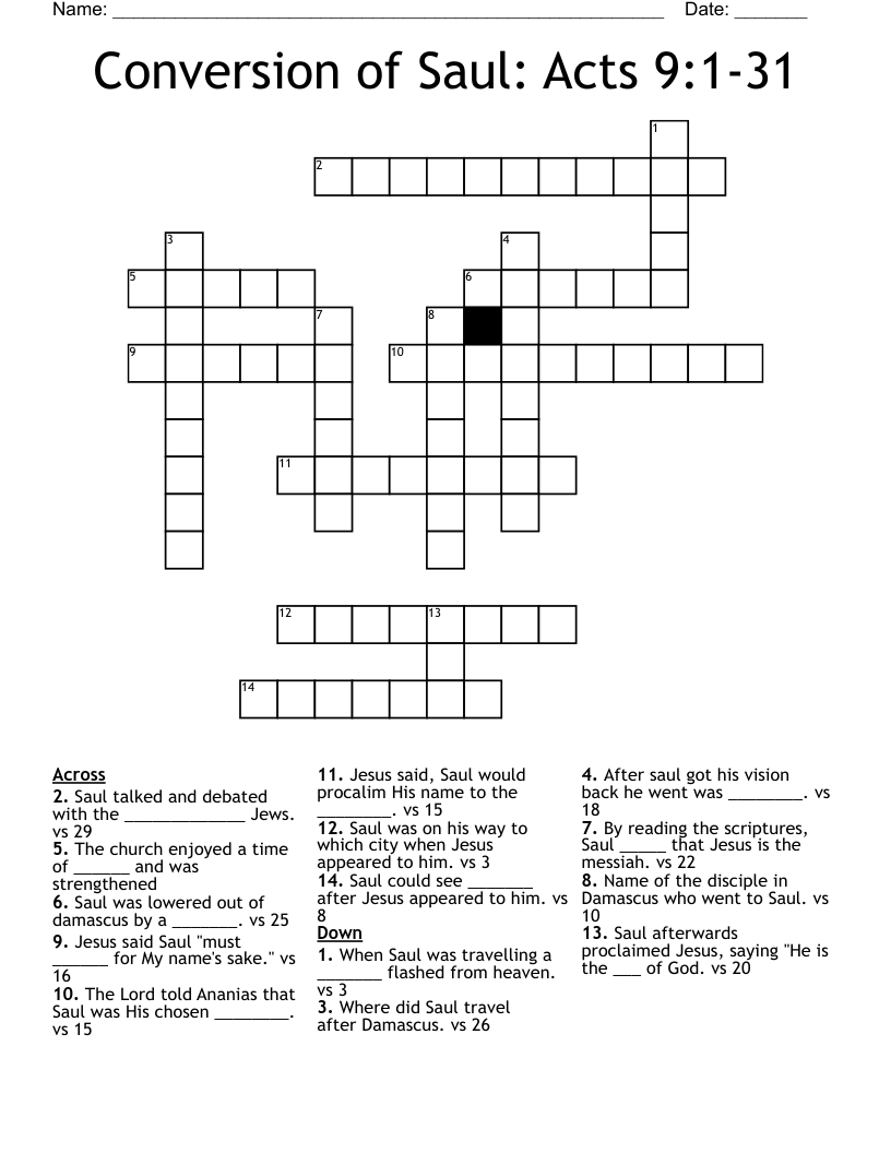 Conversion of Saul: Acts 9:1-31 Crossword