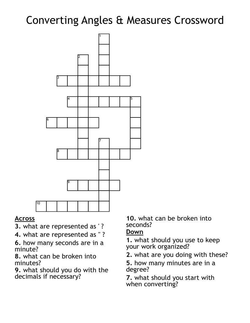 Converting Angles & Measures Crossword