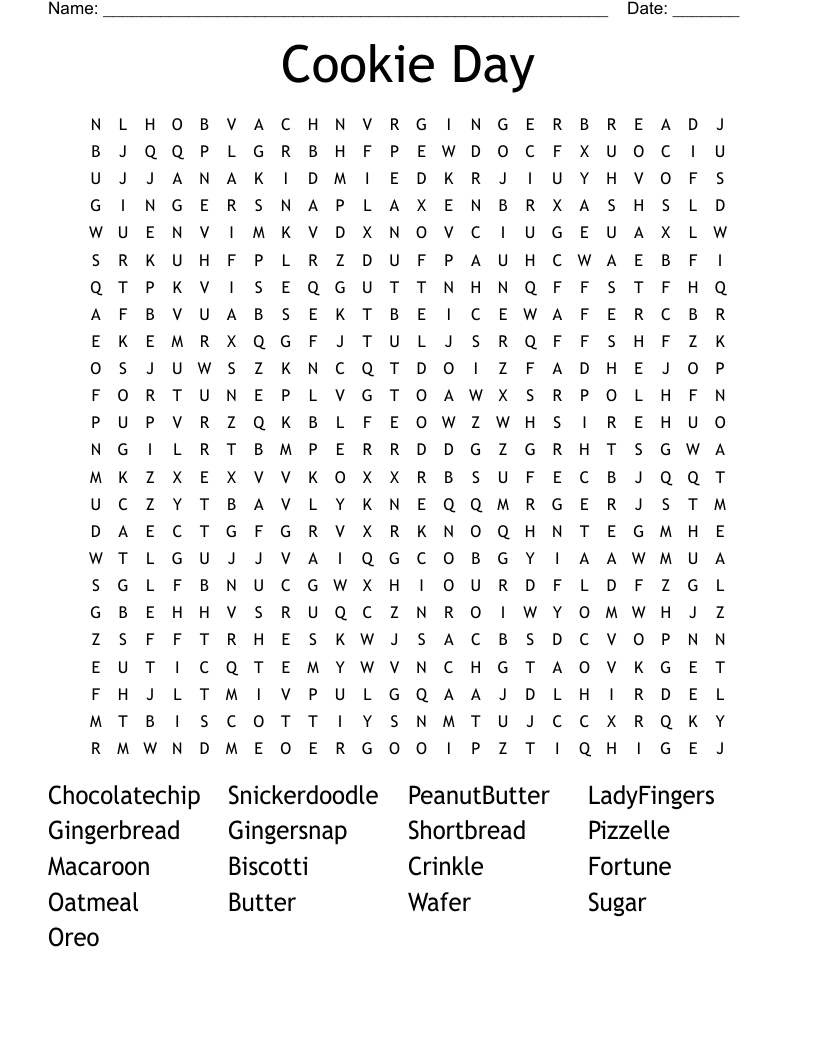 Cookie Day Word Search