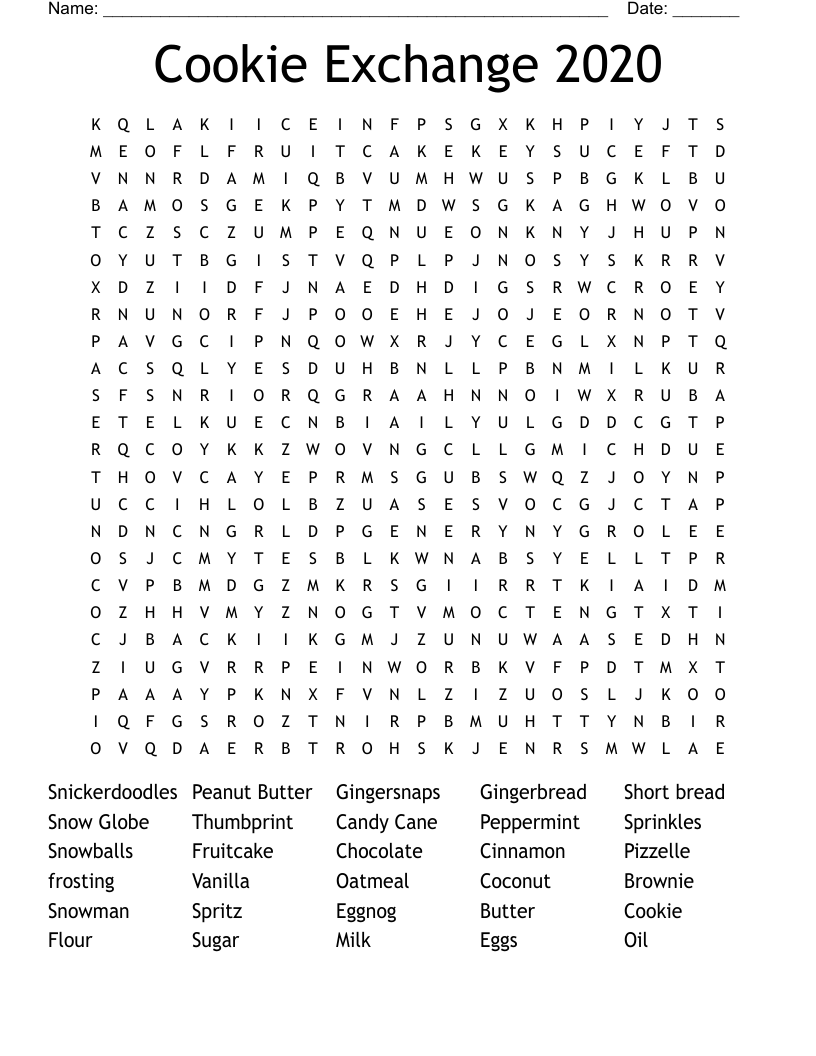 Cookie Exchange 2020 Word Search