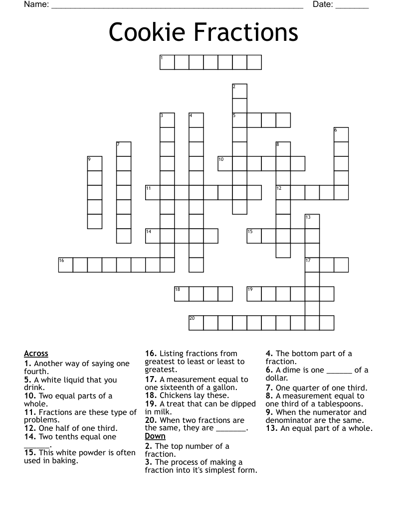 Cookie Fractions Crossword
