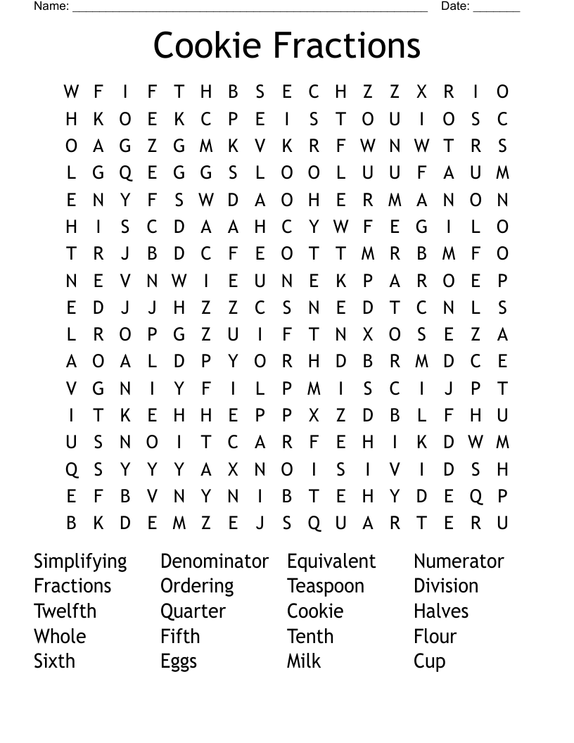 Cookie Fractions Word Search