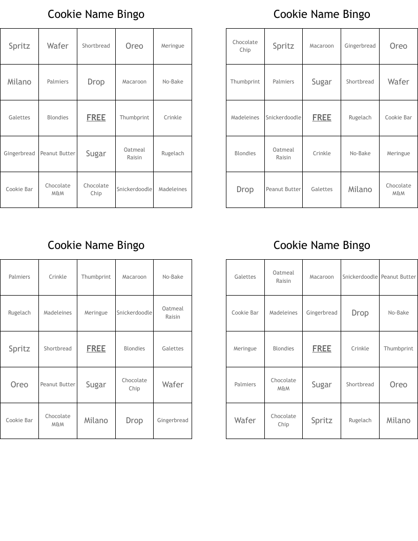 Cookie Name Bingo