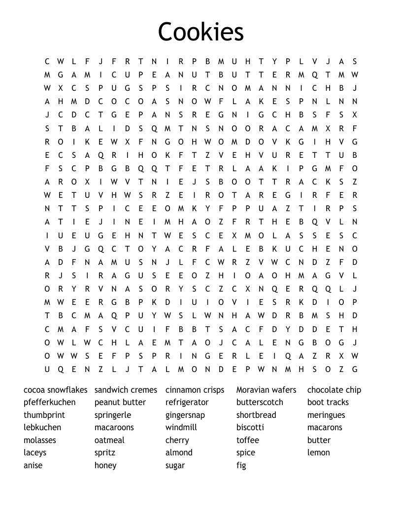 Cookies Word Search