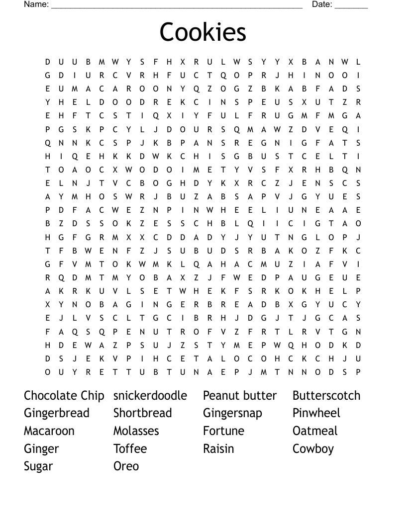 Cookies Word Search