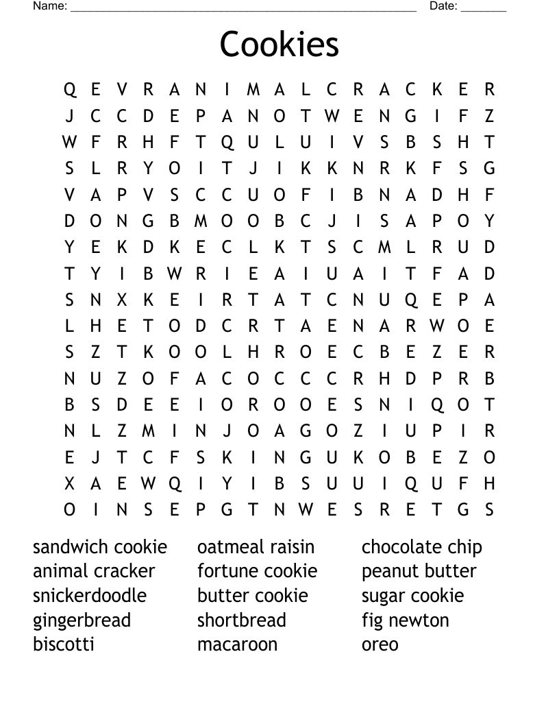 Cookies Word Search
