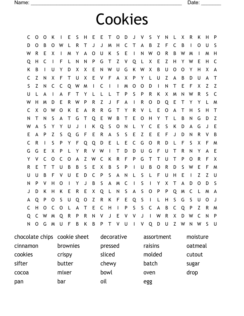 Cookies Word Search