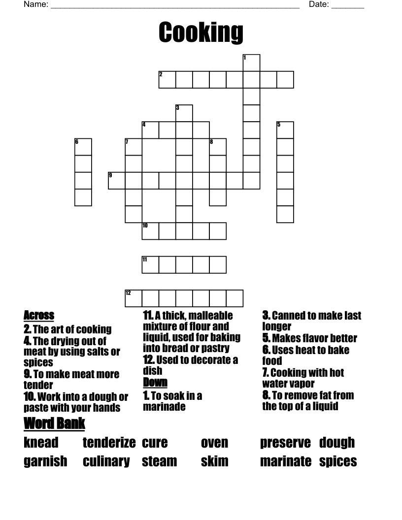 Cooking Crossword
