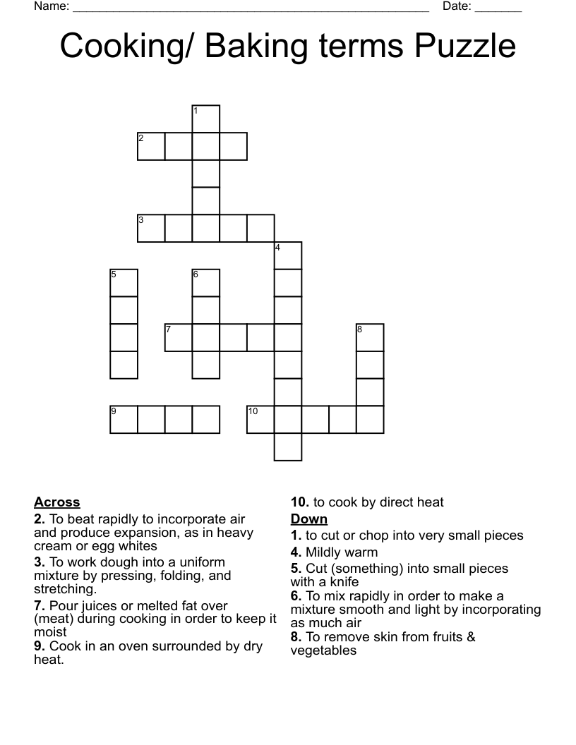 Cooking/ Baking terms Puzzle Crossword