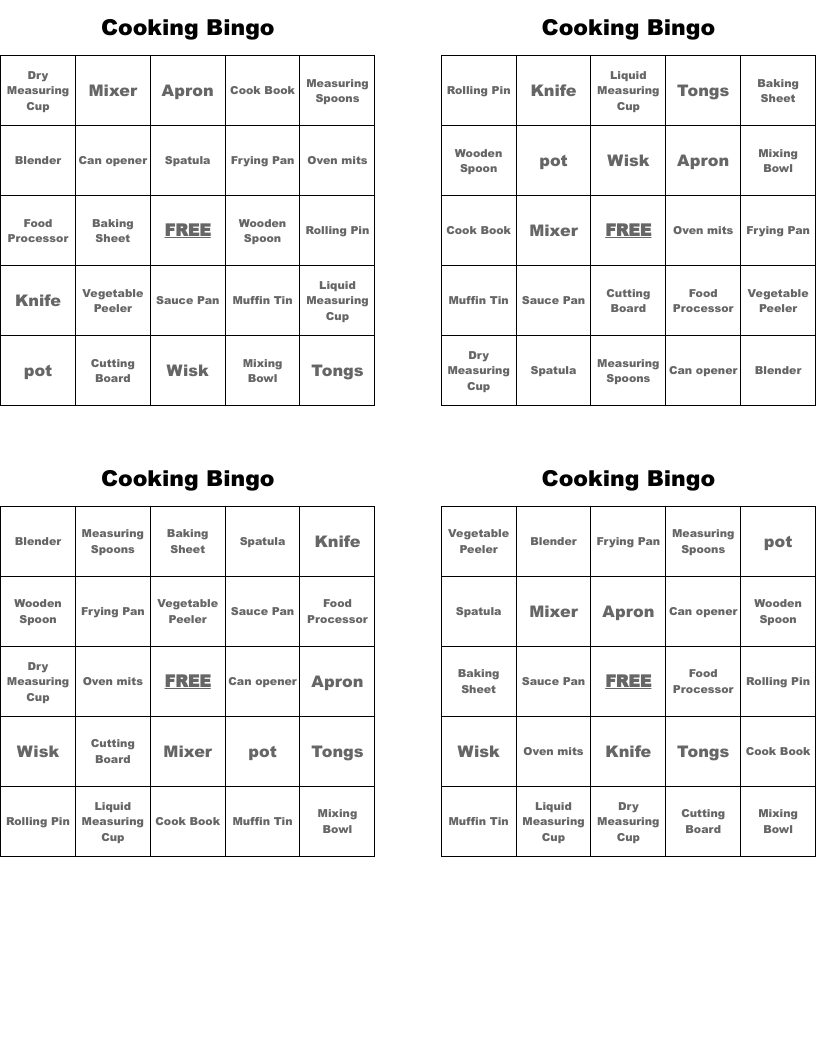 Cooking Bingo