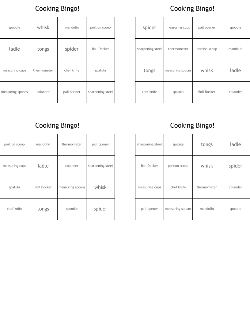 Cooking Bingo!