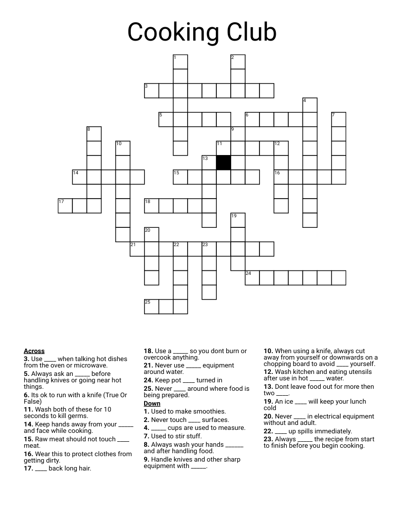 Cooking Club Crossword