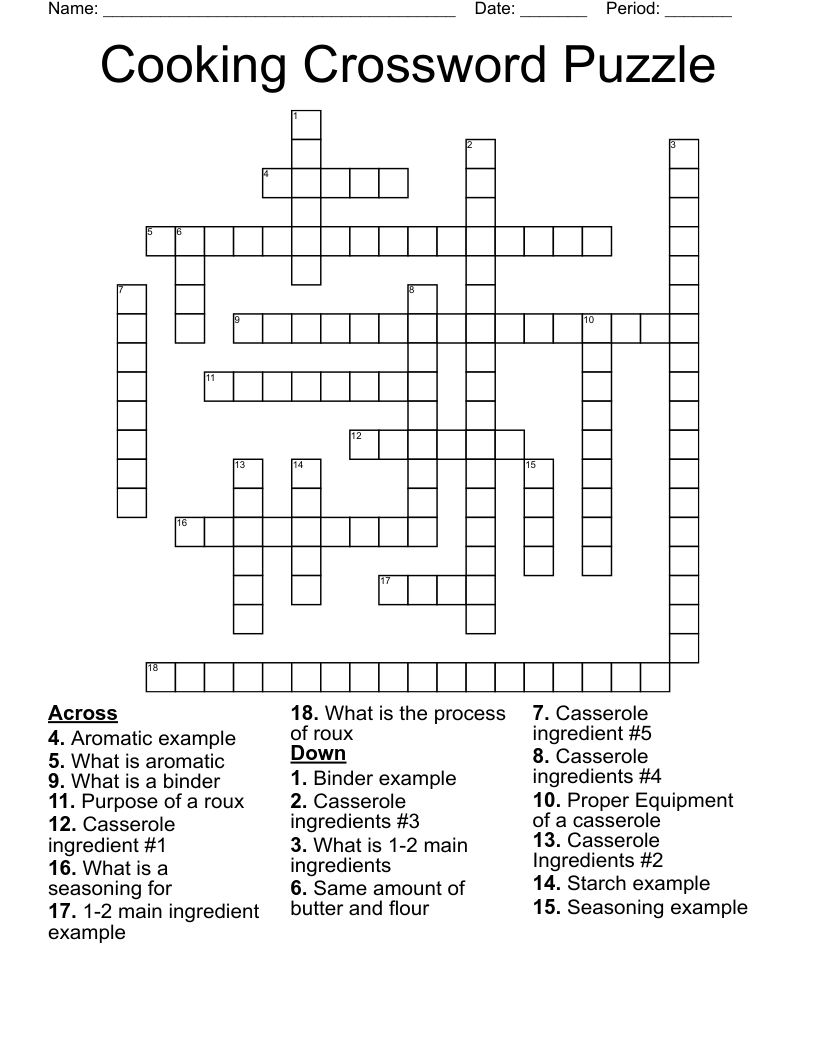Cooking Crossword Puzzle