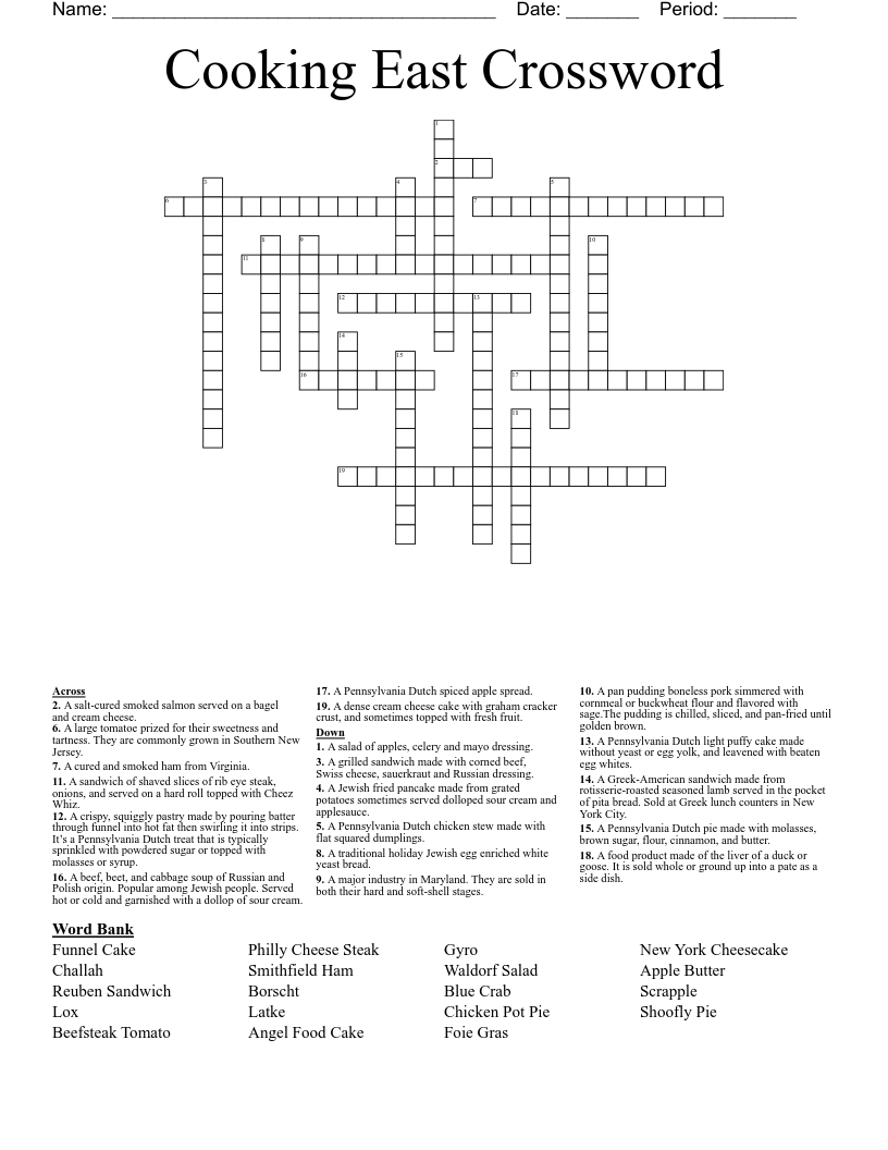 Cooking East Crossword