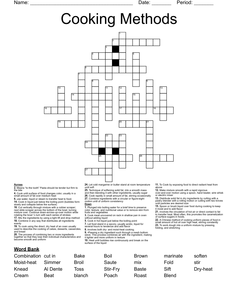 Cooking Methods Crossword