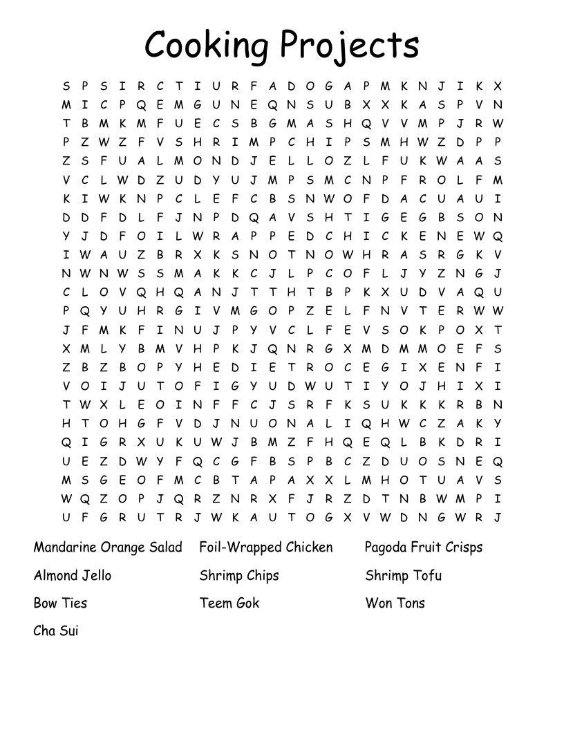 Cooking Projects Word Search