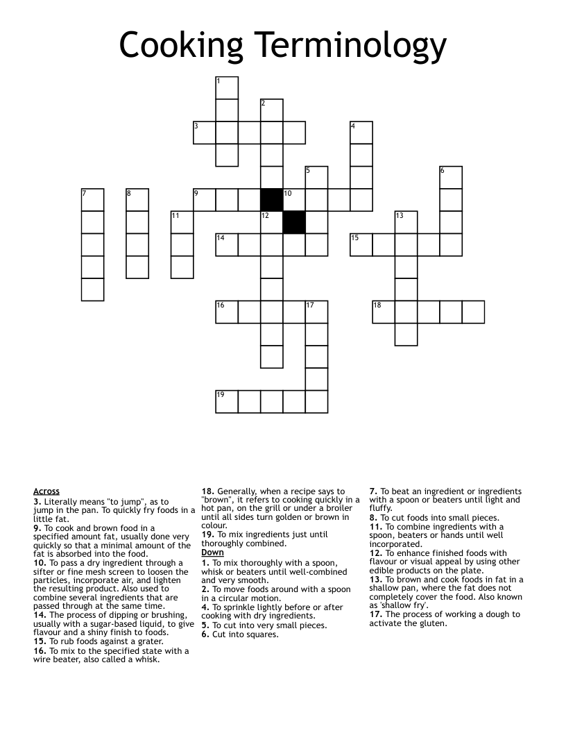 Cooking Terminology Crossword