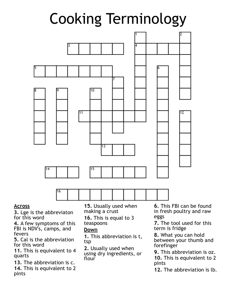Cooking Terminology Crossword