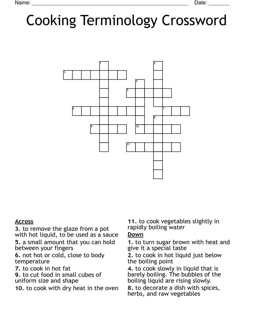 Cooking Terminology Crossword
