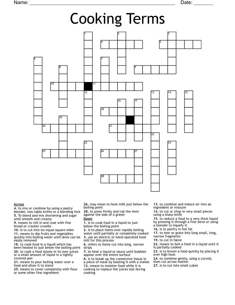 Cooking Terms Crossword