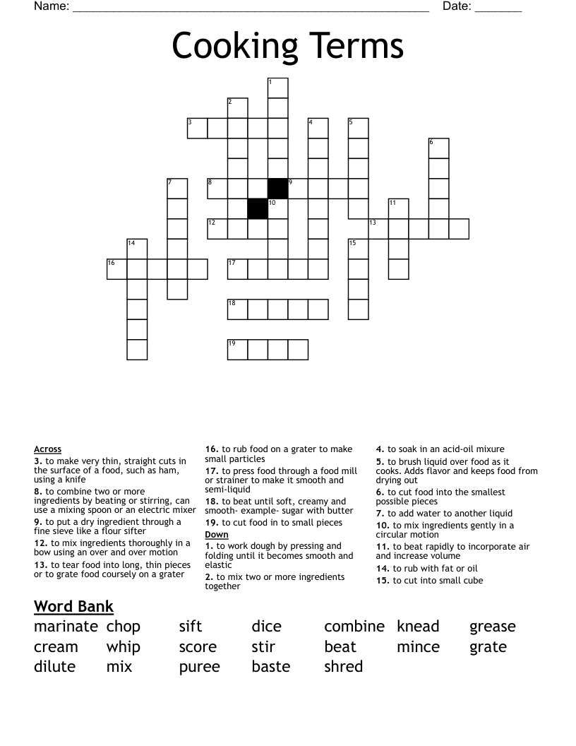 Cooking Terms Crossword