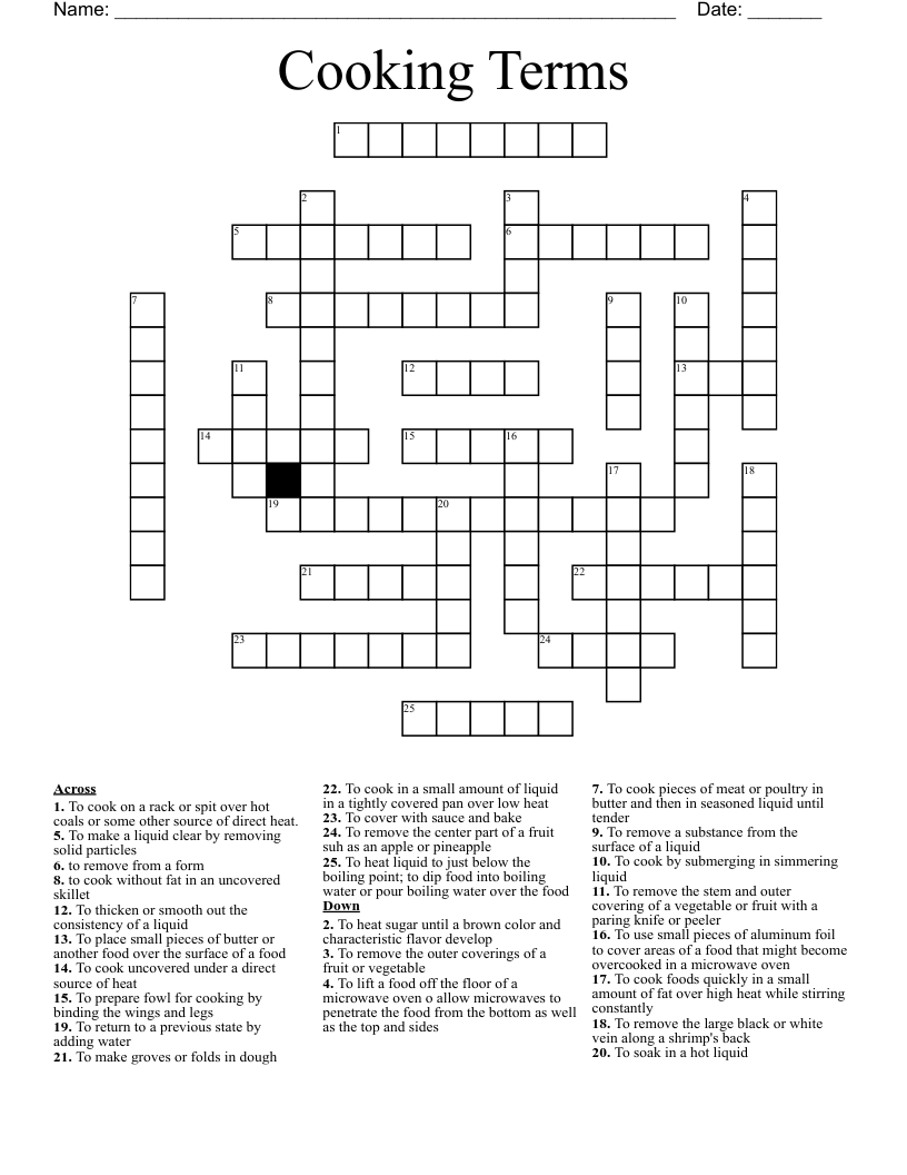 Cooking Terms Crossword