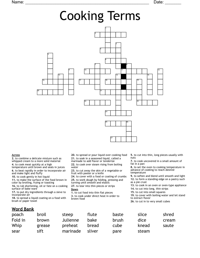 Cooking Terms Crossword