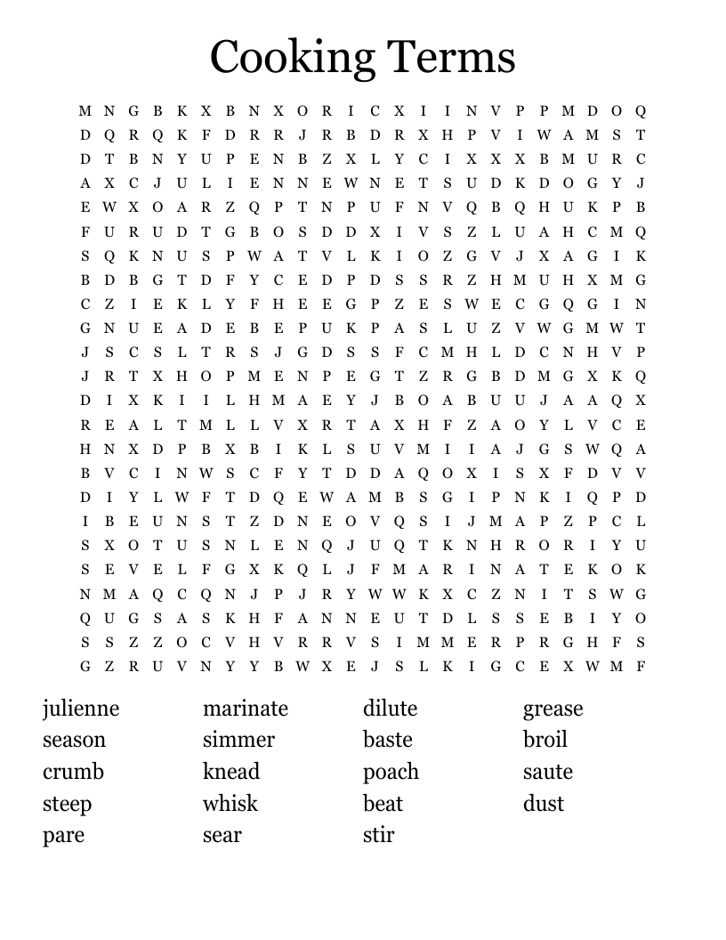 Cooking Terms Word Search