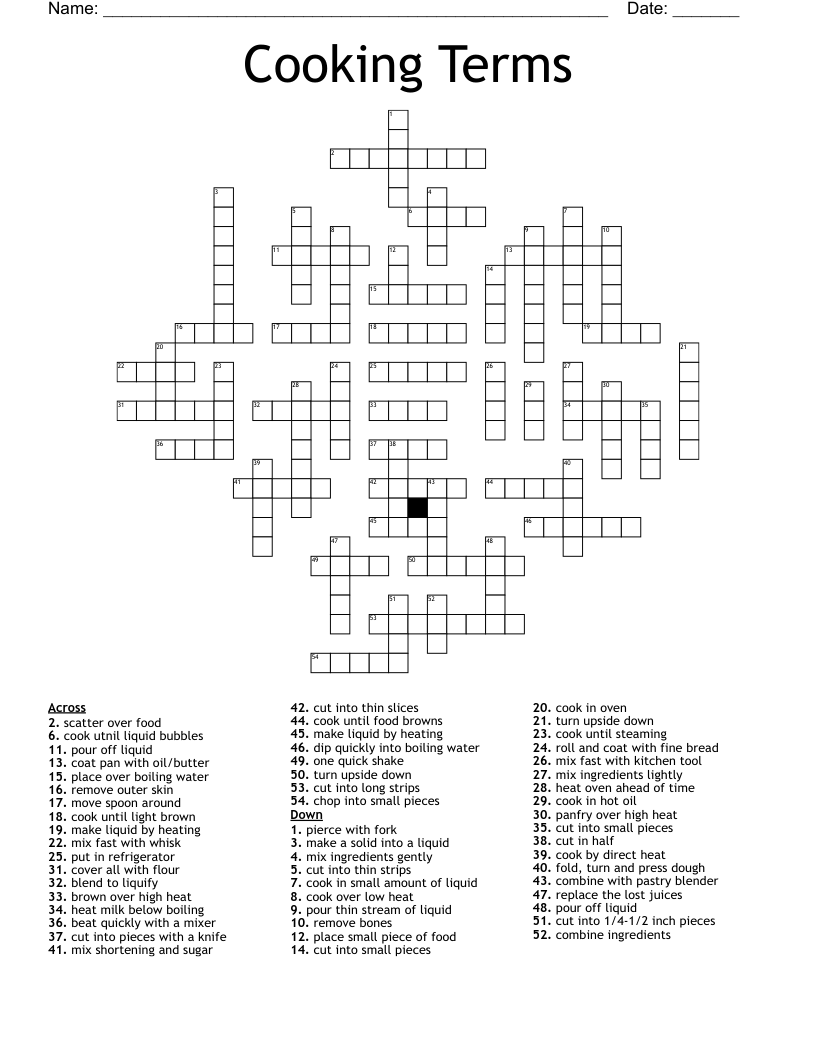 Cooking Terms Crossword