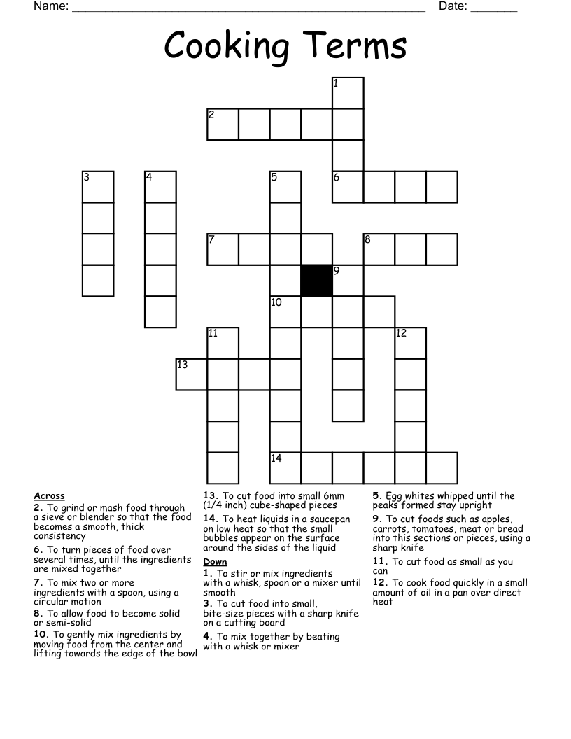 Cooking Terms Crossword