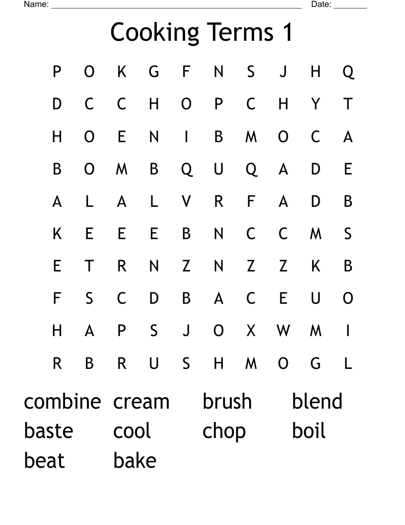Cooking Terms 1 Word Search