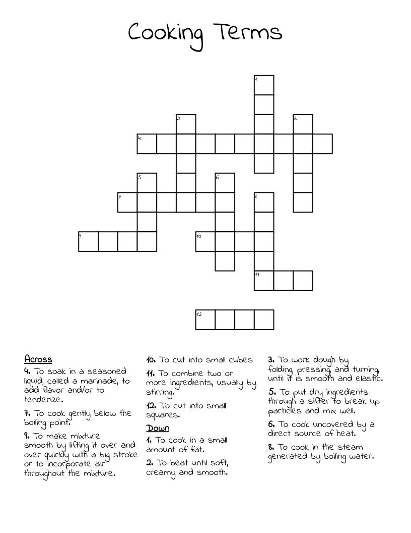 Cooking Terms Crossword