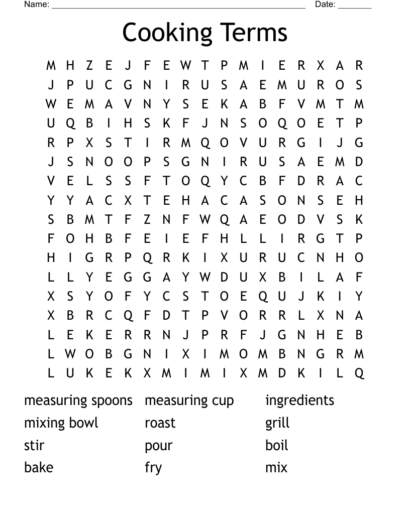 Cooking Terms Word Search