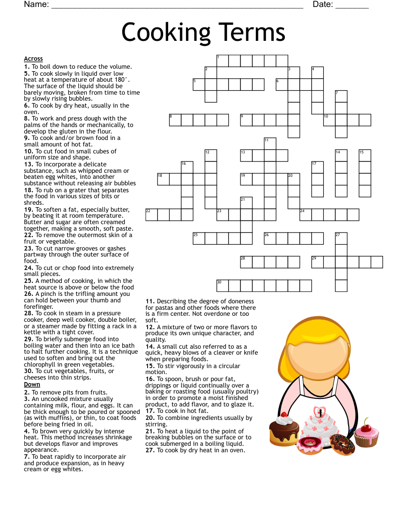Cooking Terms Crossword