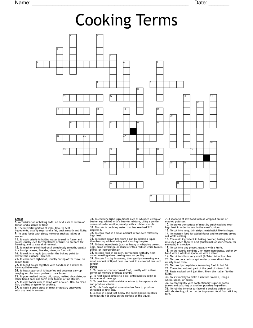 Cooking Terms Crossword