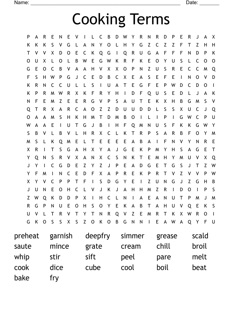 Cooking Terms Word Search
