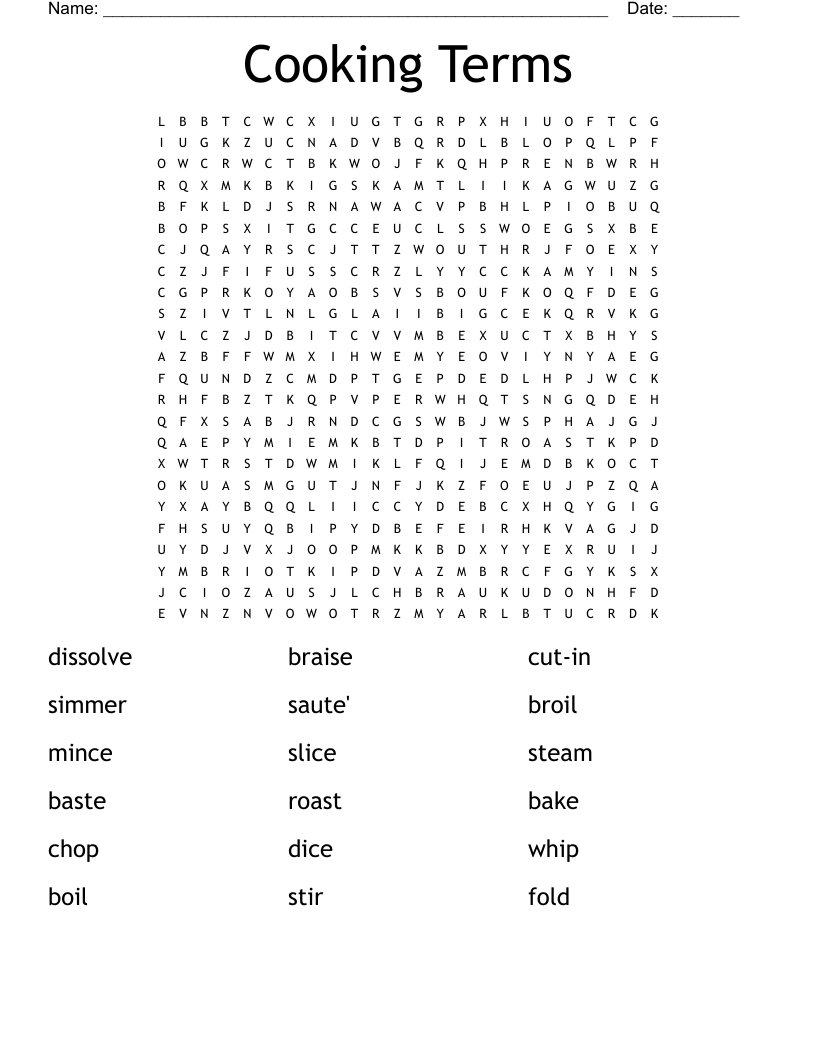 Cooking Terms Word Search