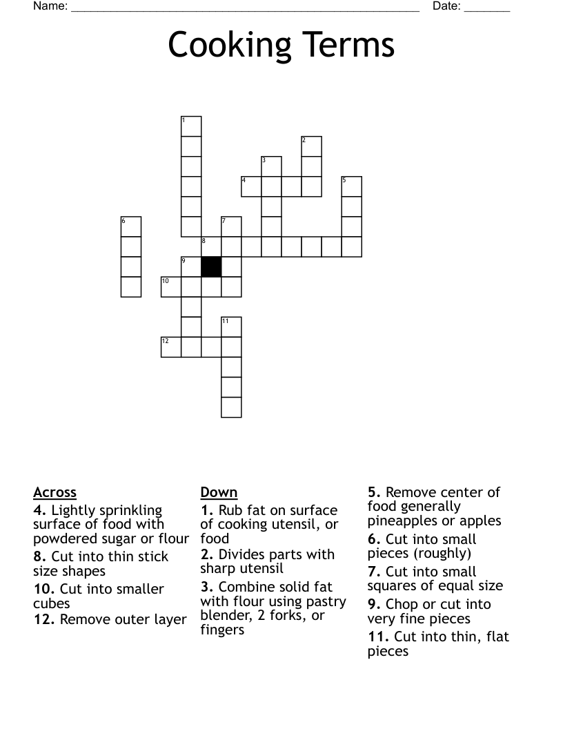 Cooking Terms Crossword
