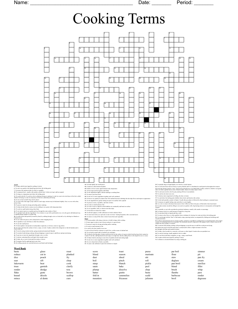 Cooking Terms Crossword