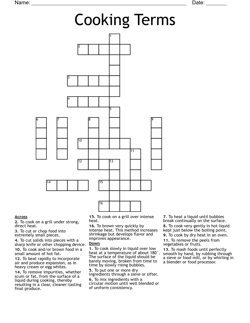 Cooking Terms Crossword