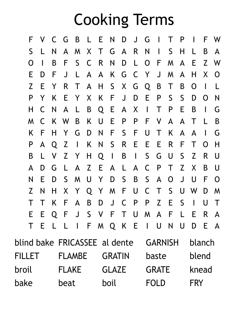Cooking Terms Word Search
