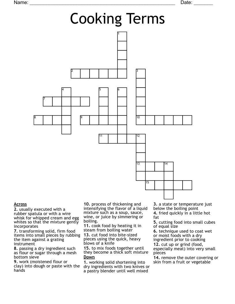 Cooking Terms Crossword