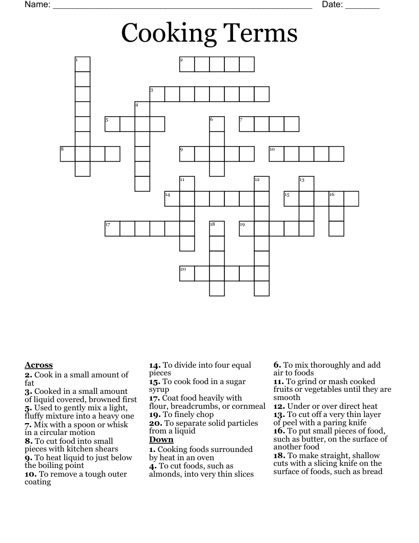 Cooking Terms Crossword