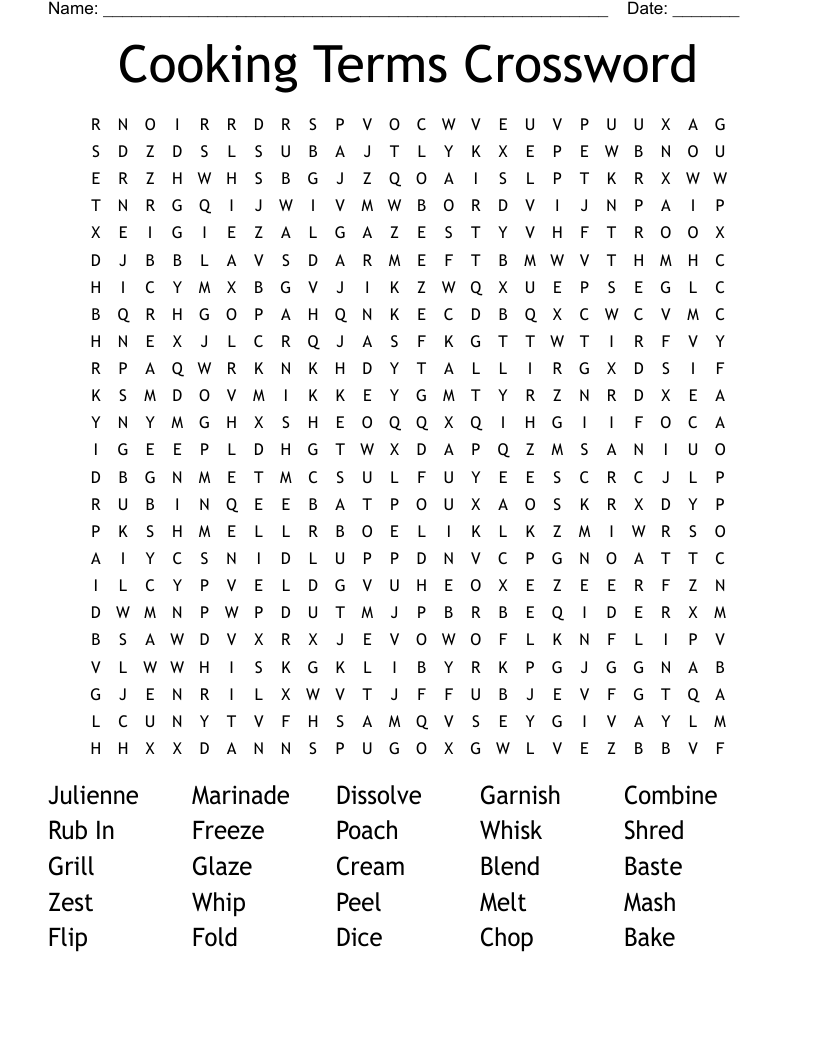 Cooking Terms Crossword Word Search