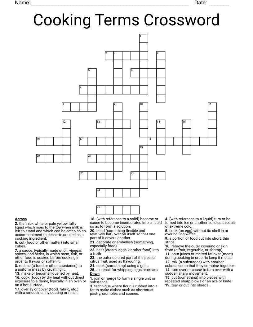Cooking Terms Crossword