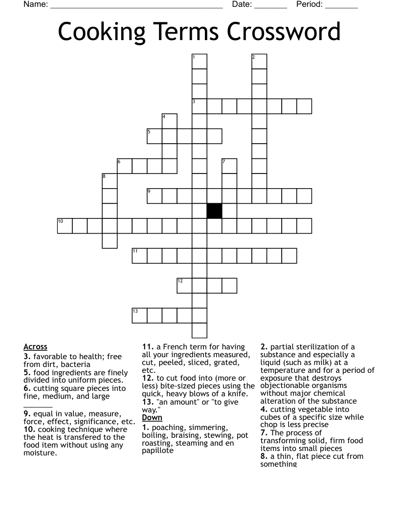 Cooking Terms Crossword