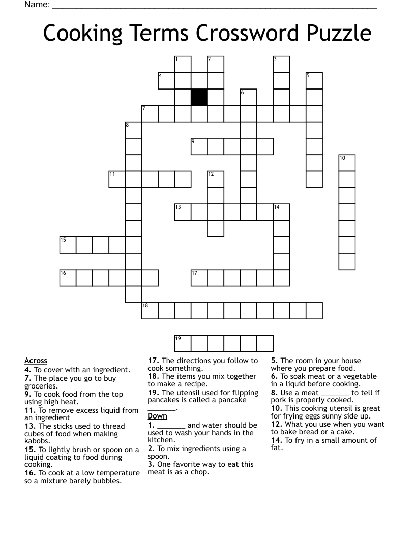 Cooking Terms Crossword Puzzle
