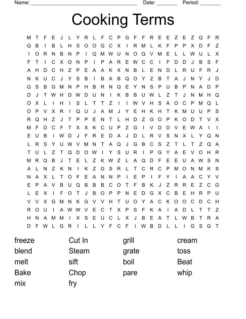 Cooking Terms  Word Search